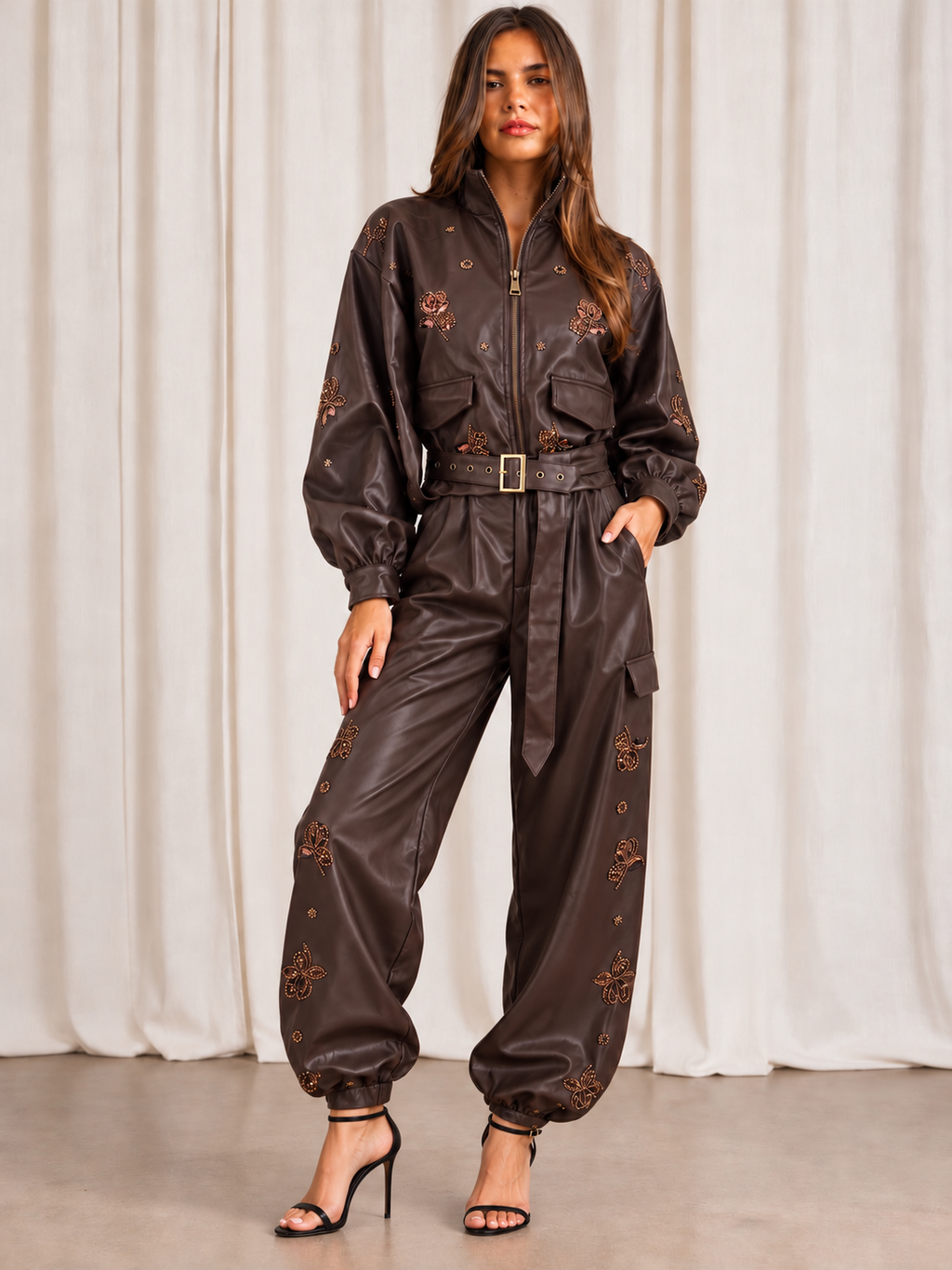 sequins/faux leather set