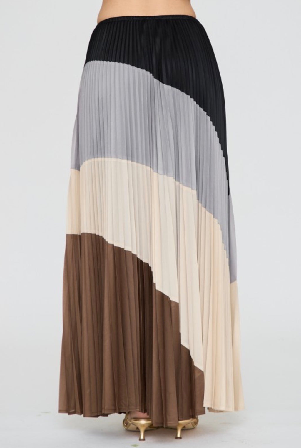 COLOR BLOCK PLEATED MAXI SKIRT