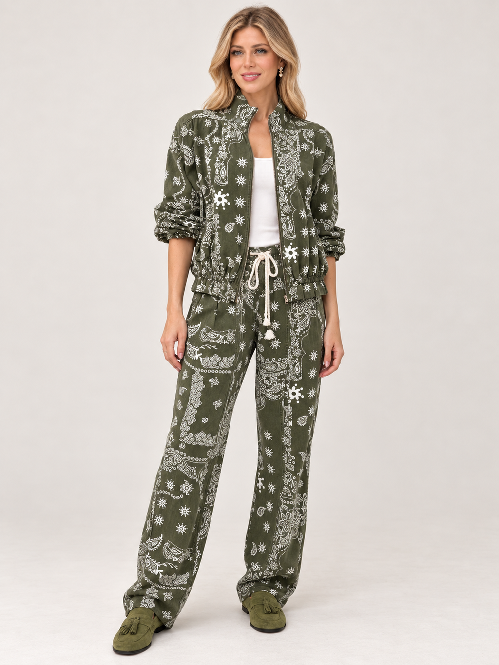 Olive Green Bandana Print Set