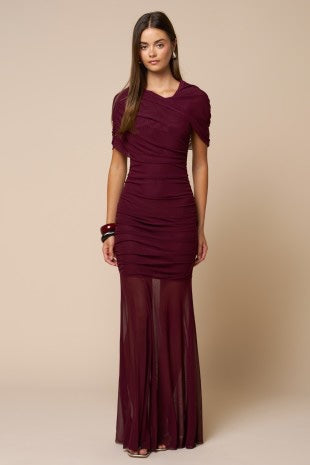 Burgundy Mesh Maxi Dress