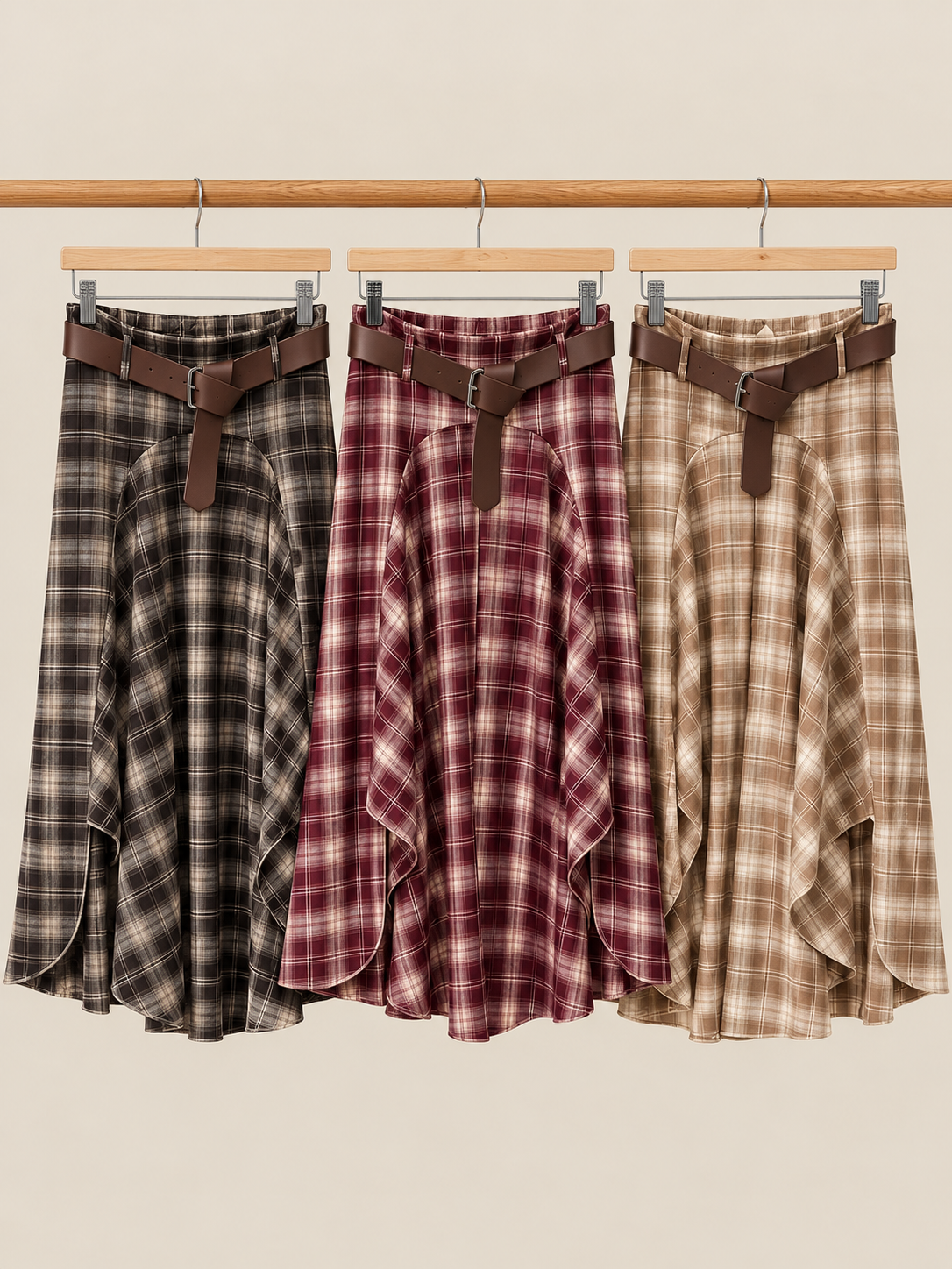 Belted Plaid Skirt