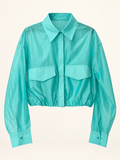 Turquoise Sheer Cropped Shirt