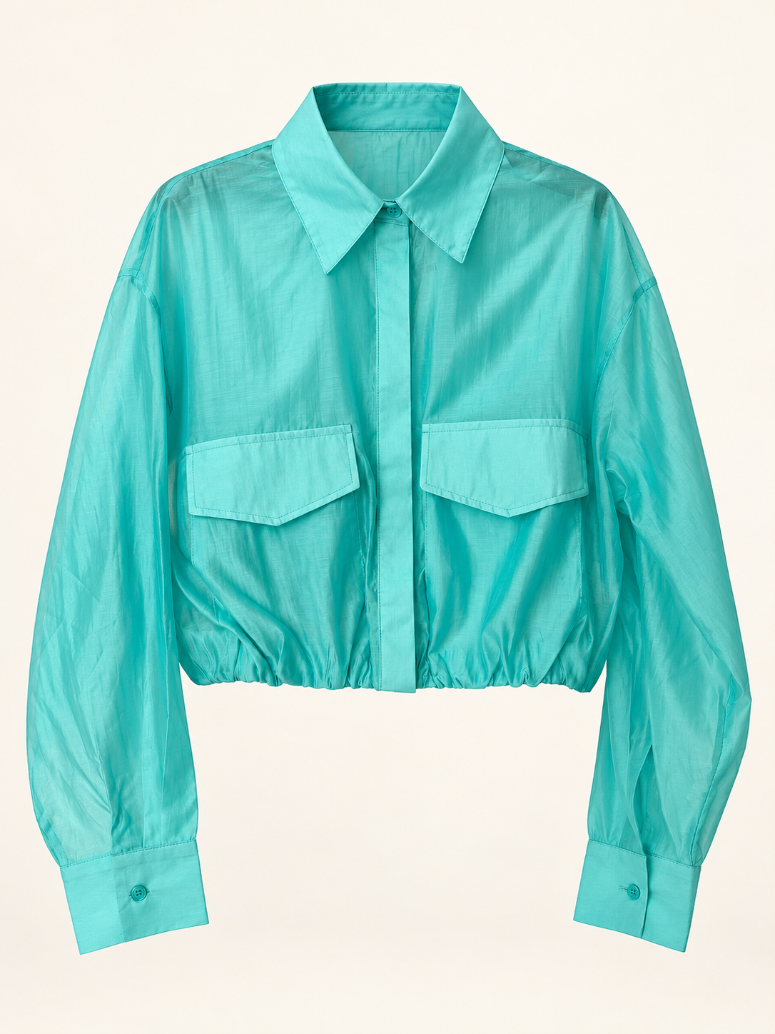 Turquoise Sheer Cropped Shirt