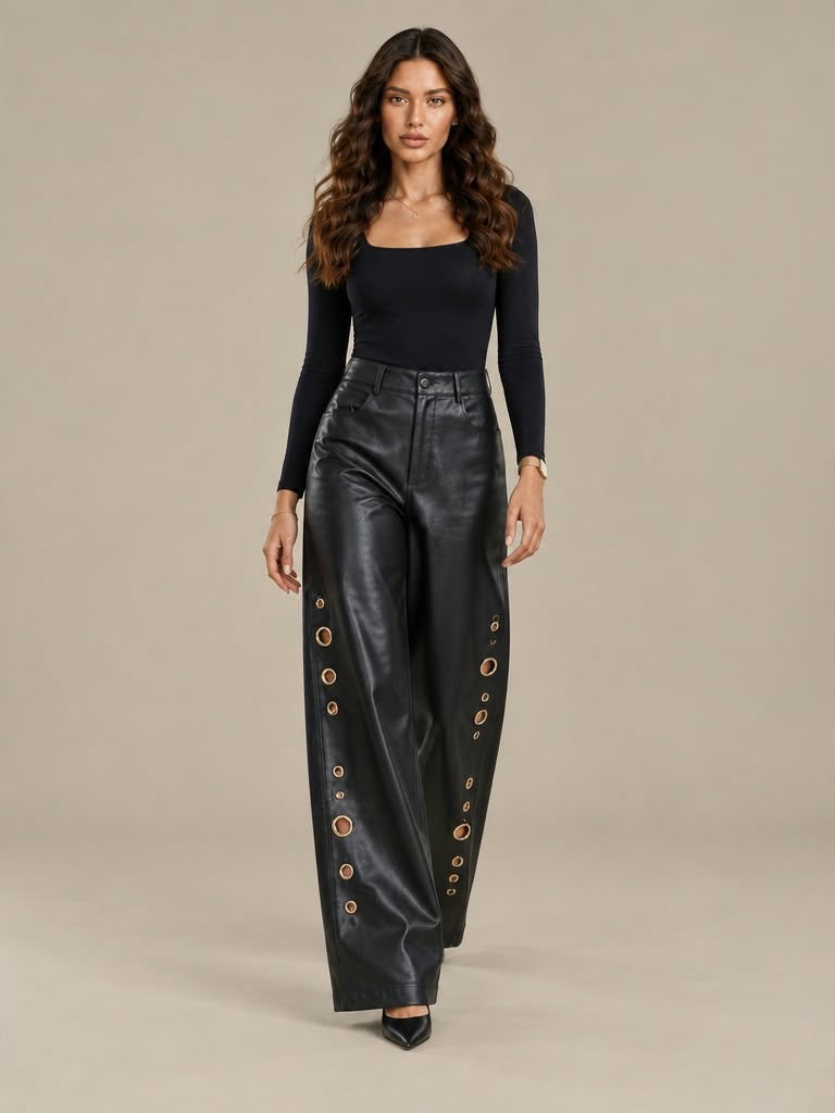 Barrel Gold Rings Faux Leather