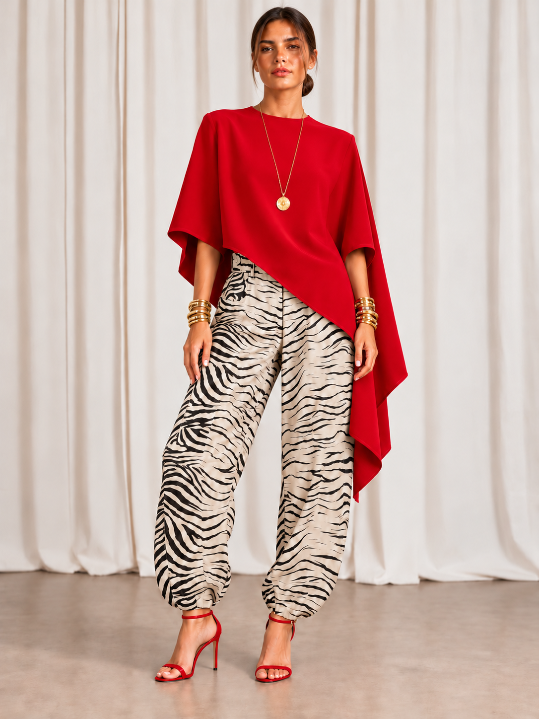Asymmetrical Cape/red Top