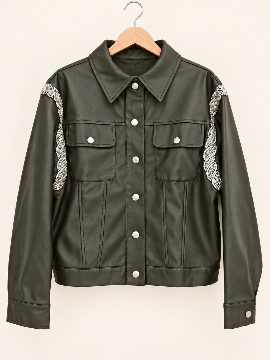 embroidered leather/olive  jacket