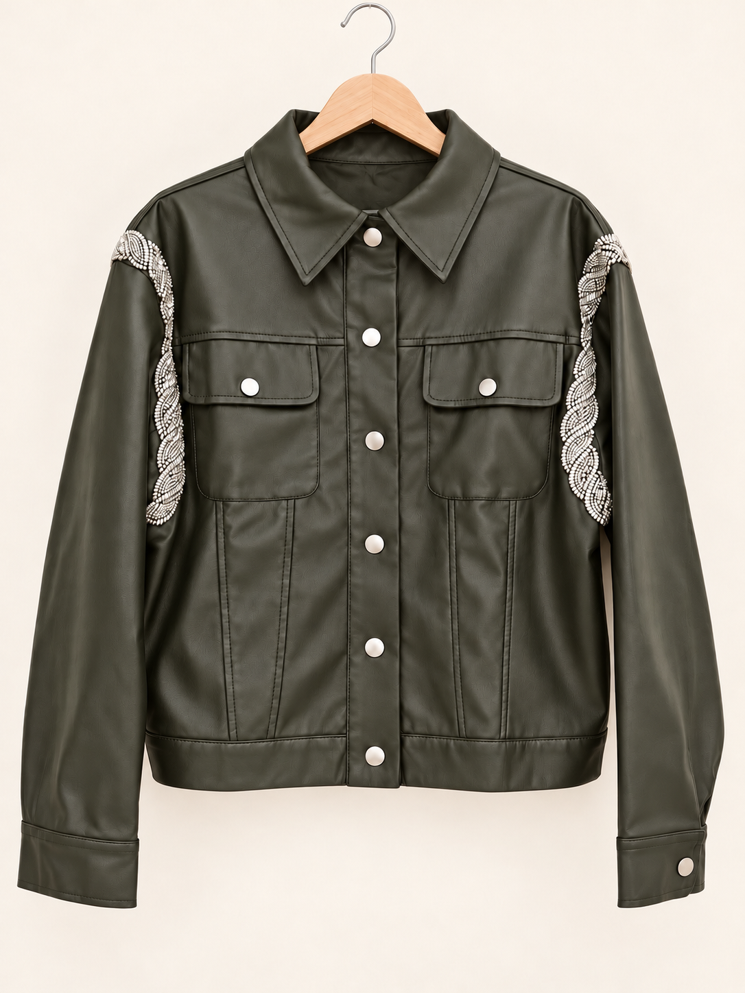 embroidered leather/olive  jacket