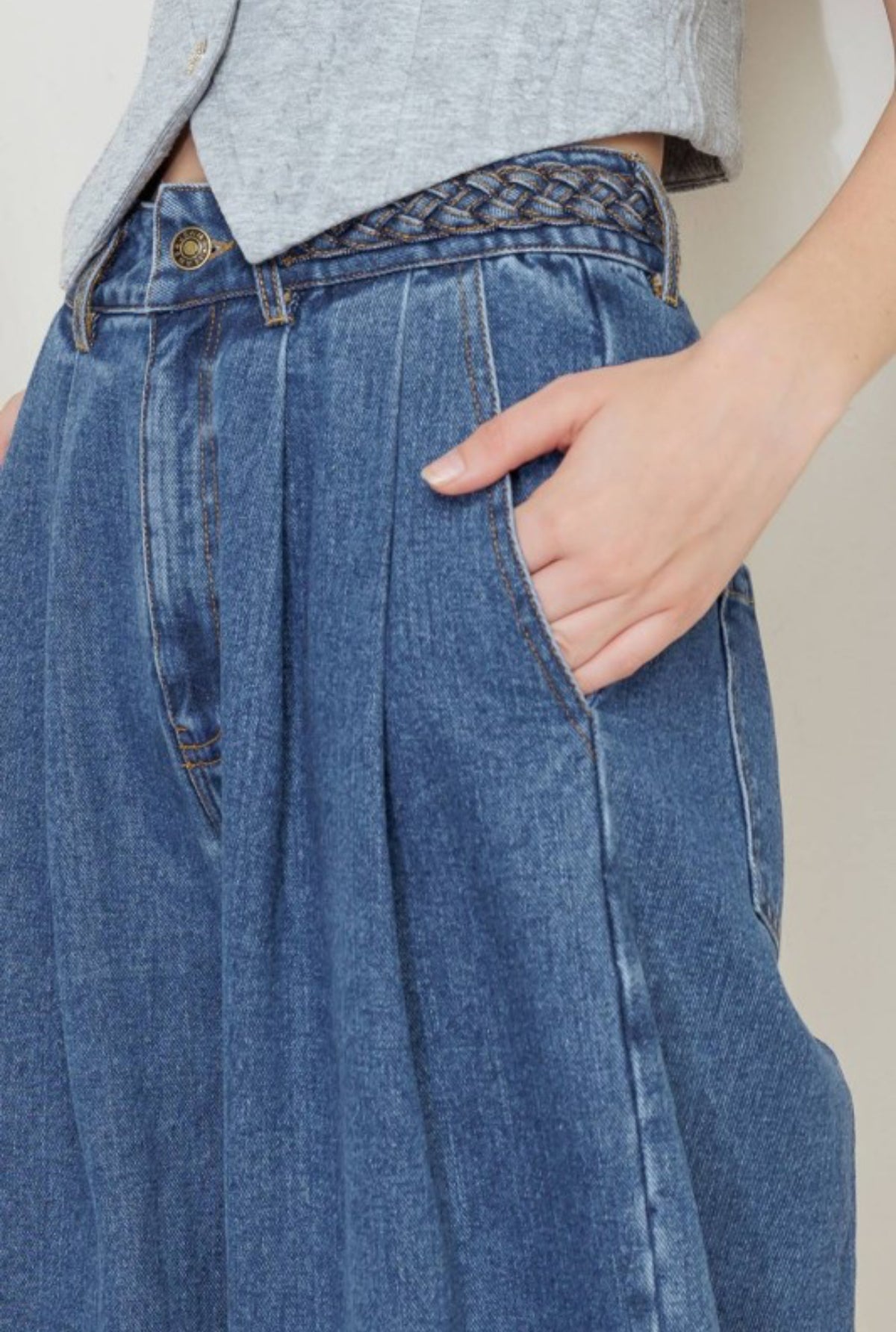 Washed denim pants