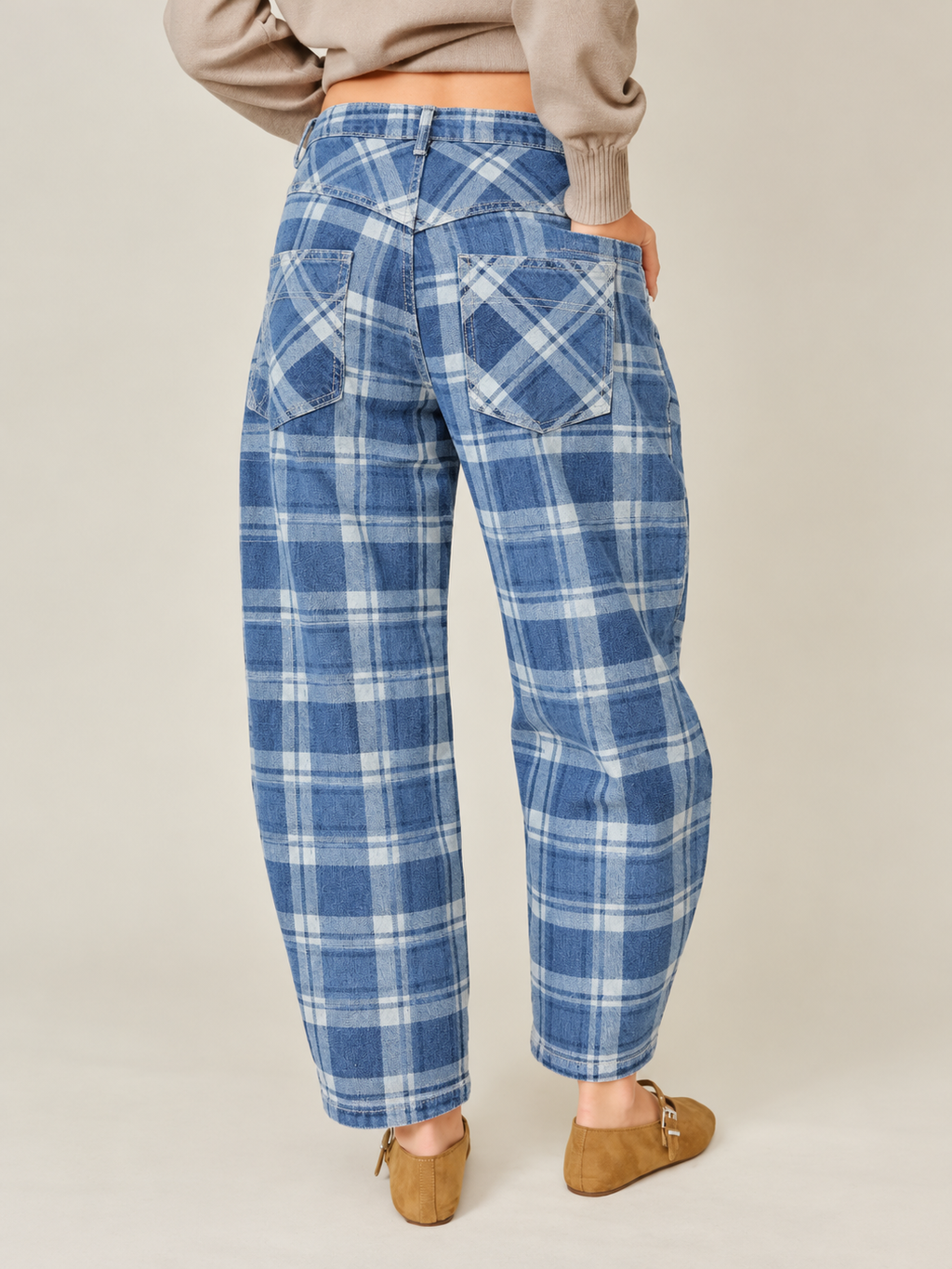 Plaid barrel pants