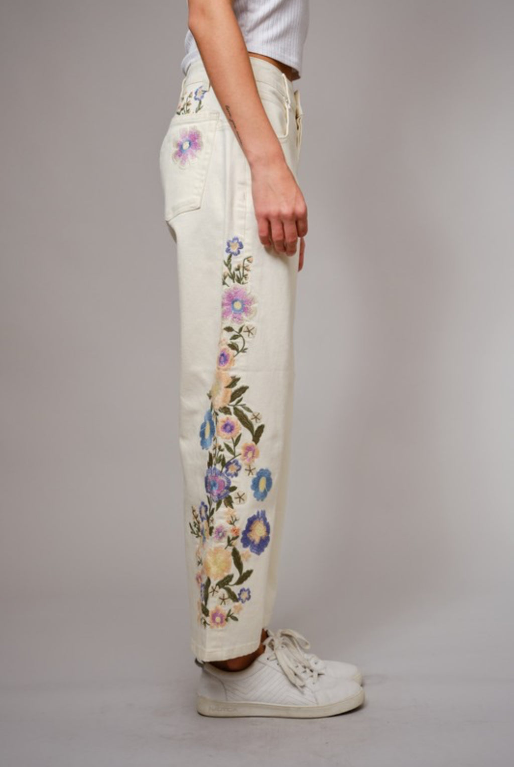 embroidered flower pants