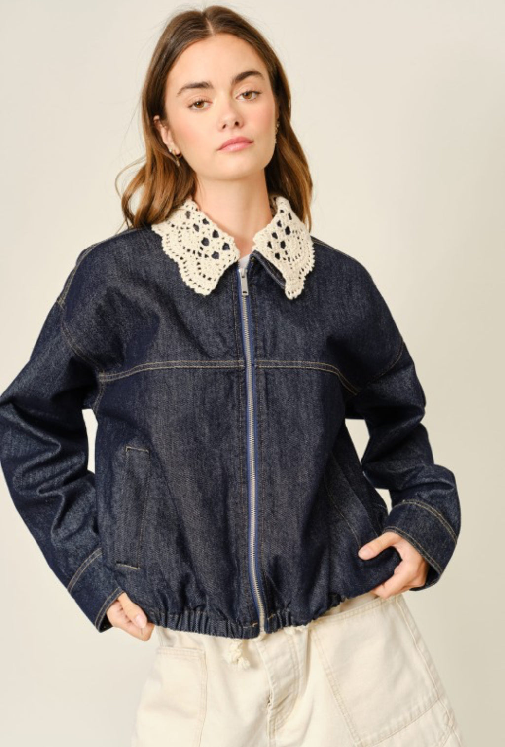 Crochet/denim jacket