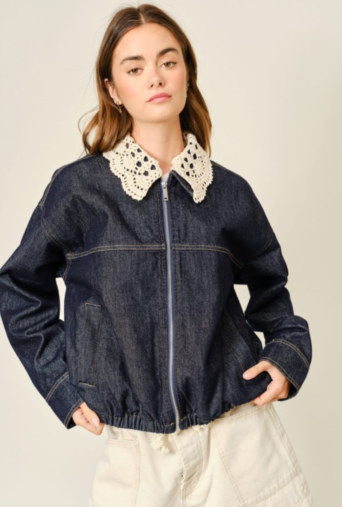 Crochet/denim jacket