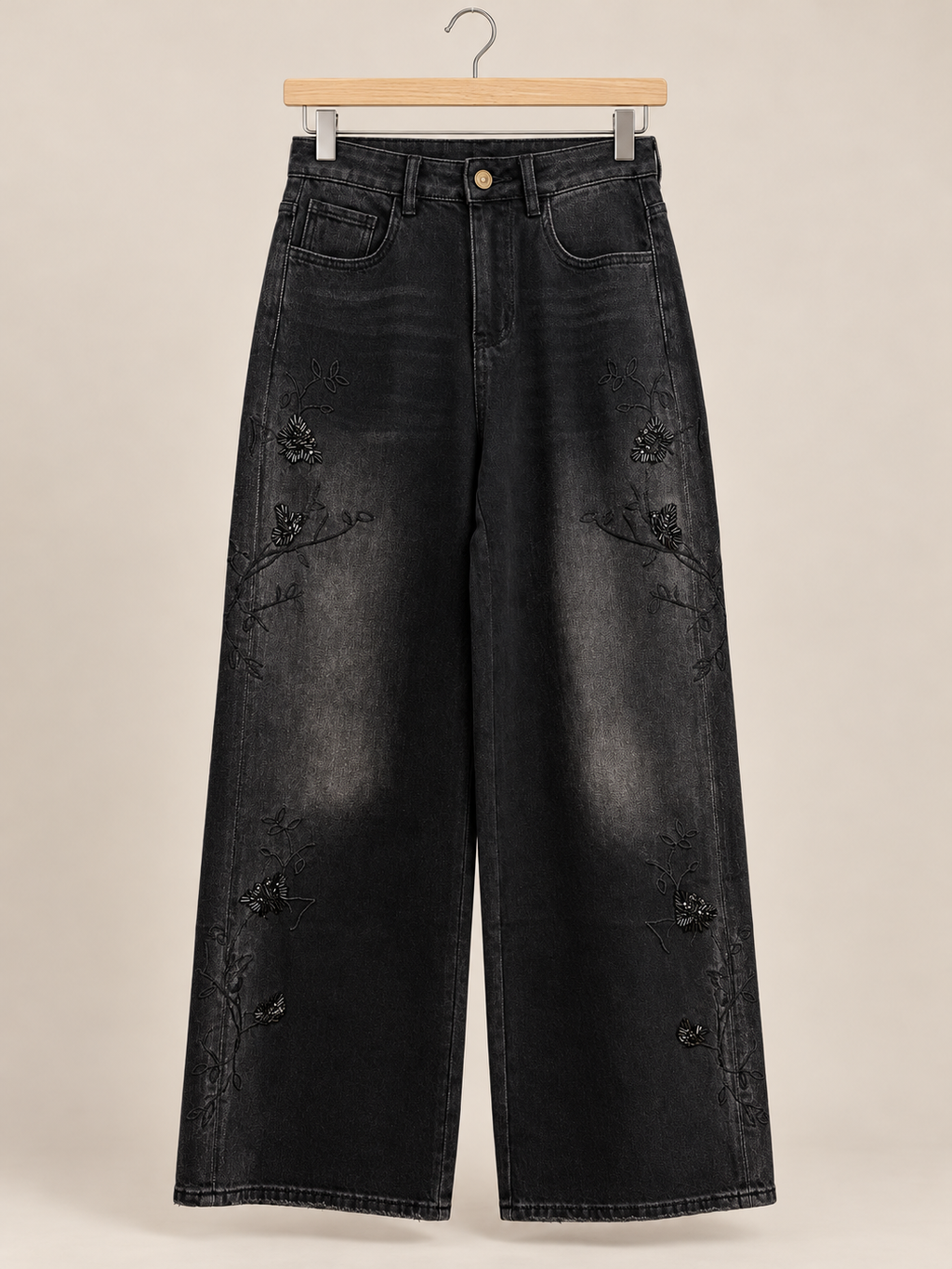 black embroidered/stretch pants