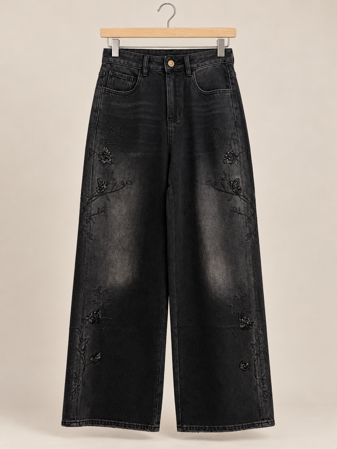 black embroidered/stretch pants