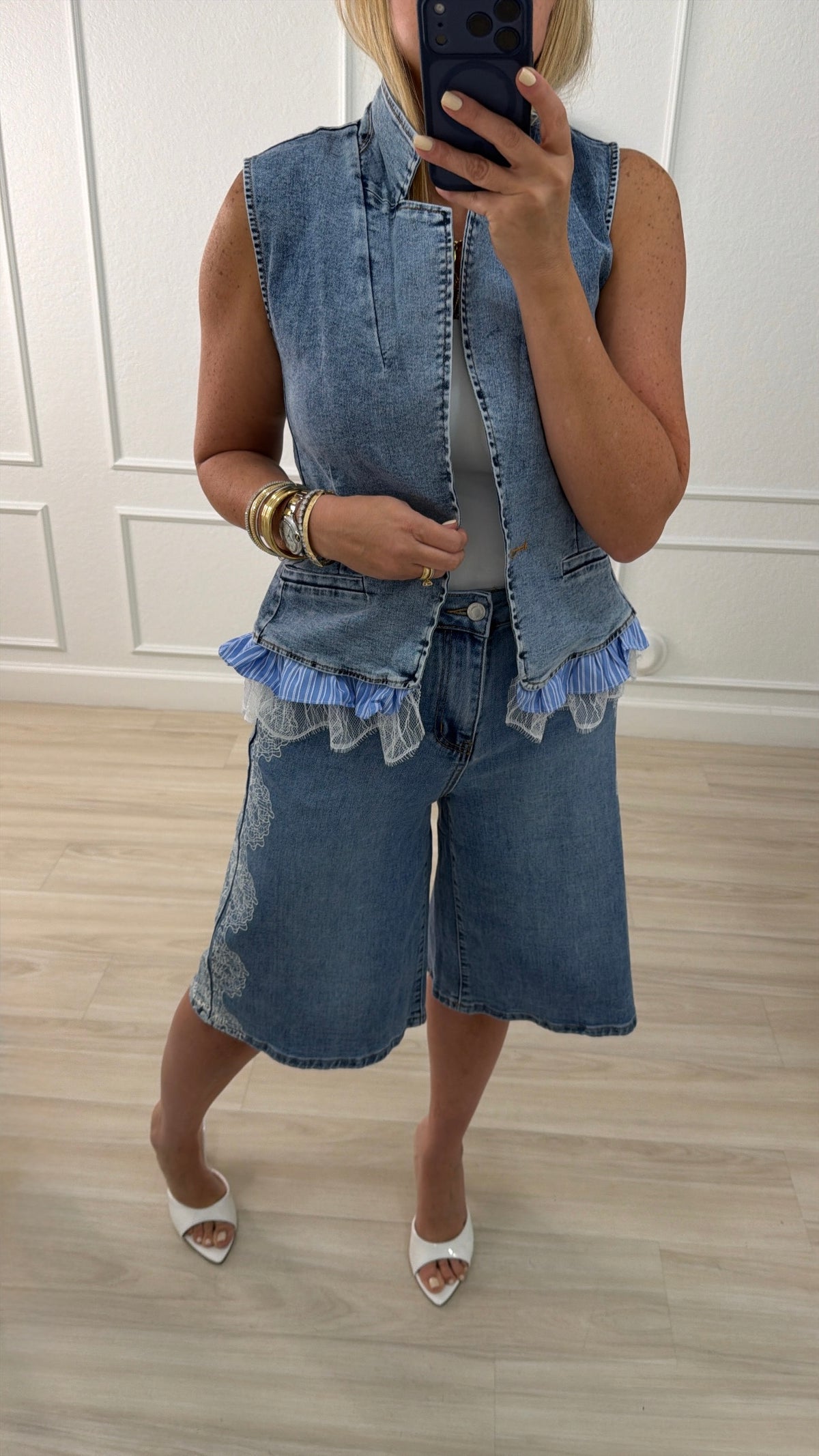 Denim/lace vest