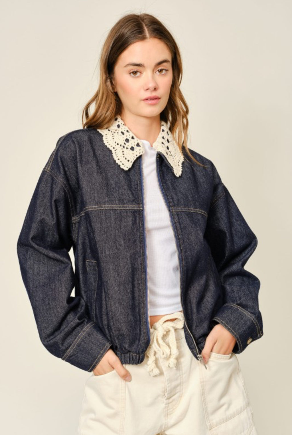 Crochet/denim jacket