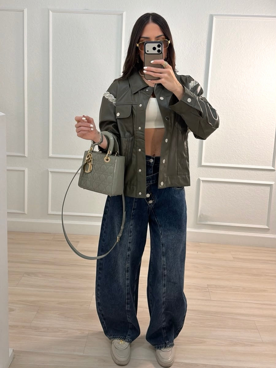 Asymmetric Button Barrel Jeans