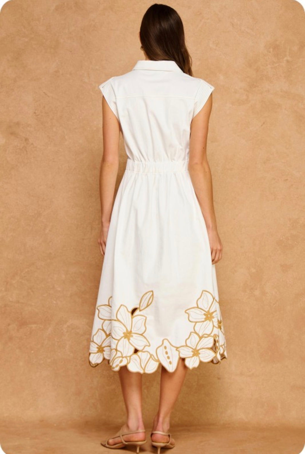 FLORAL CUT-OUT EMBROIDERY TWILL MIDI
SHIRT DRESS