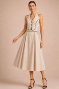 Contrast Piped Halter Vest
Midi Dress