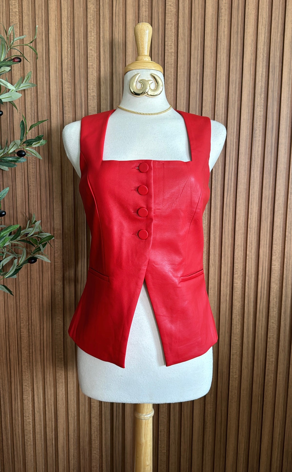 red leather vest