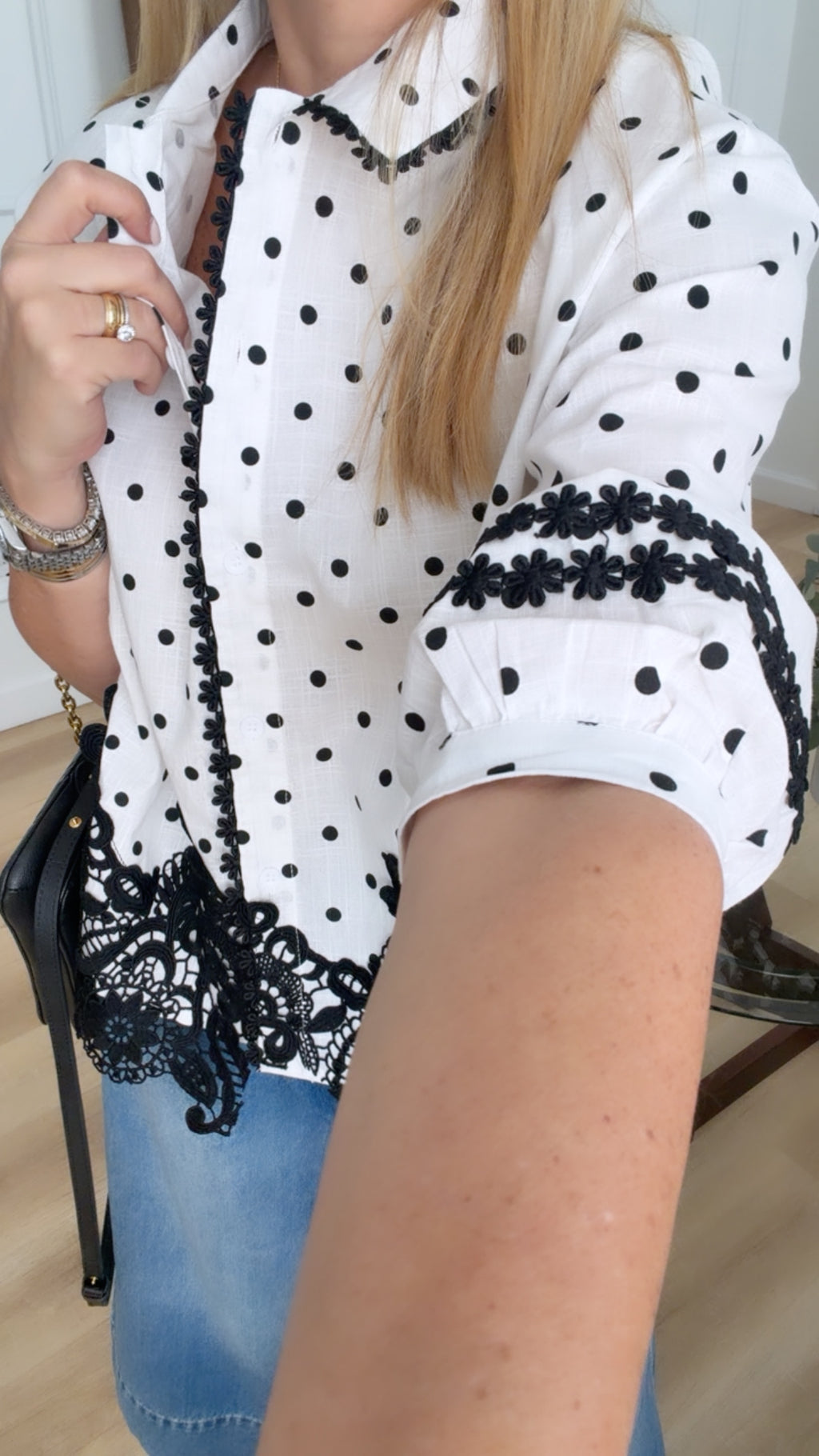 Polka/black blouse
