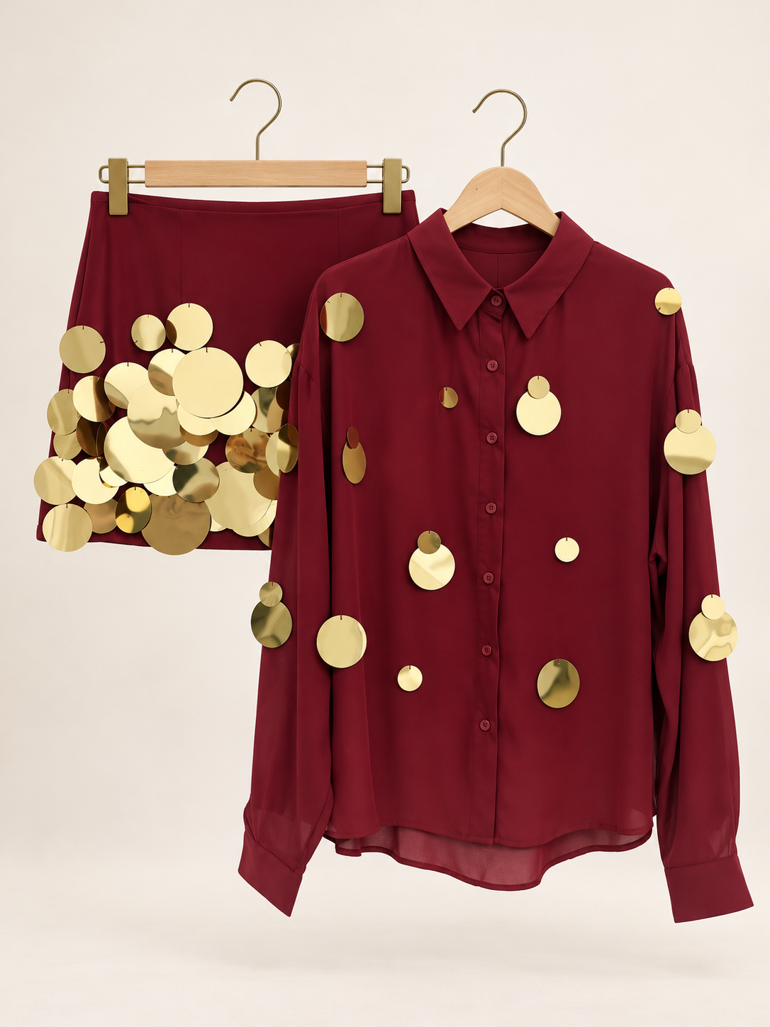 Burgundy Gold Paillette Skirt Set