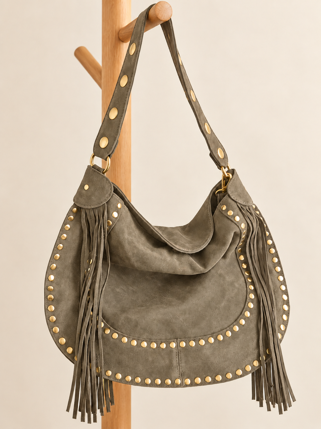 Studded Fringe Suede Bag