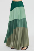 COLOR BLOCK PLEATED MAXI SKIRT