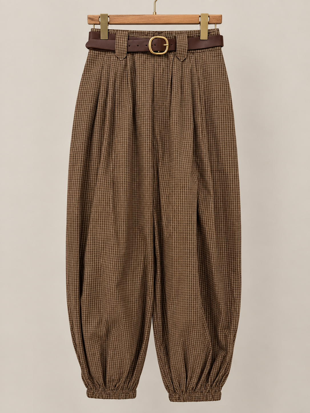 Plaid Balloon Pants – Brown