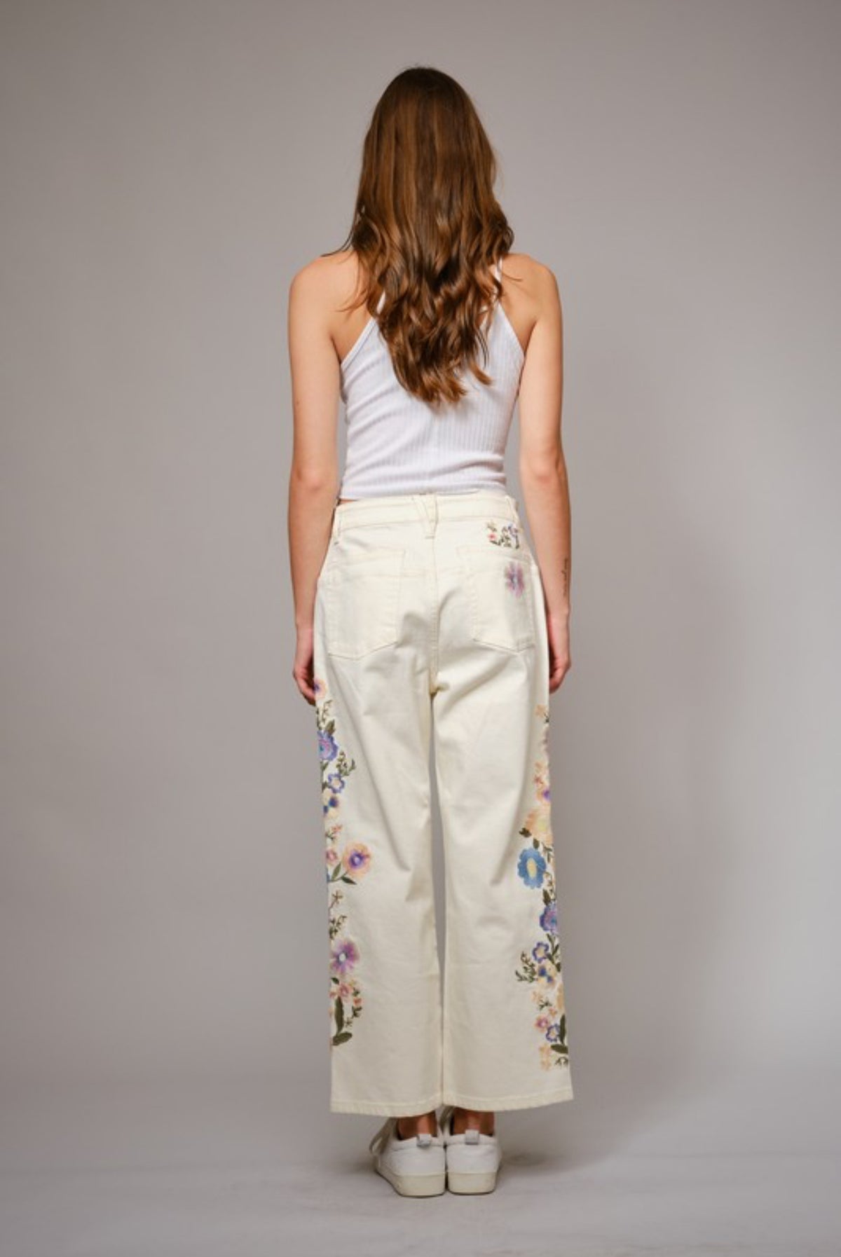 embroidered flower pants
