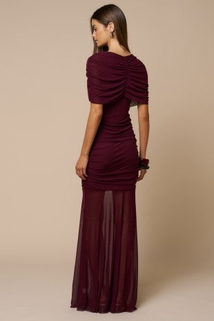 Burgundy Mesh Maxi Dress