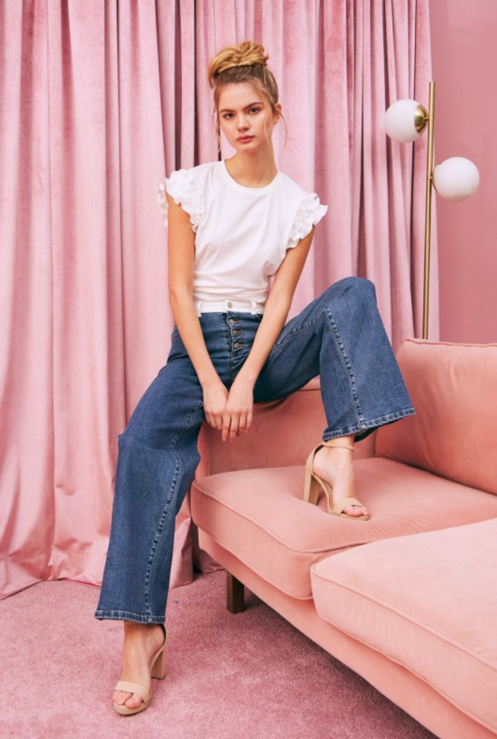 white waistband Stretch jeans