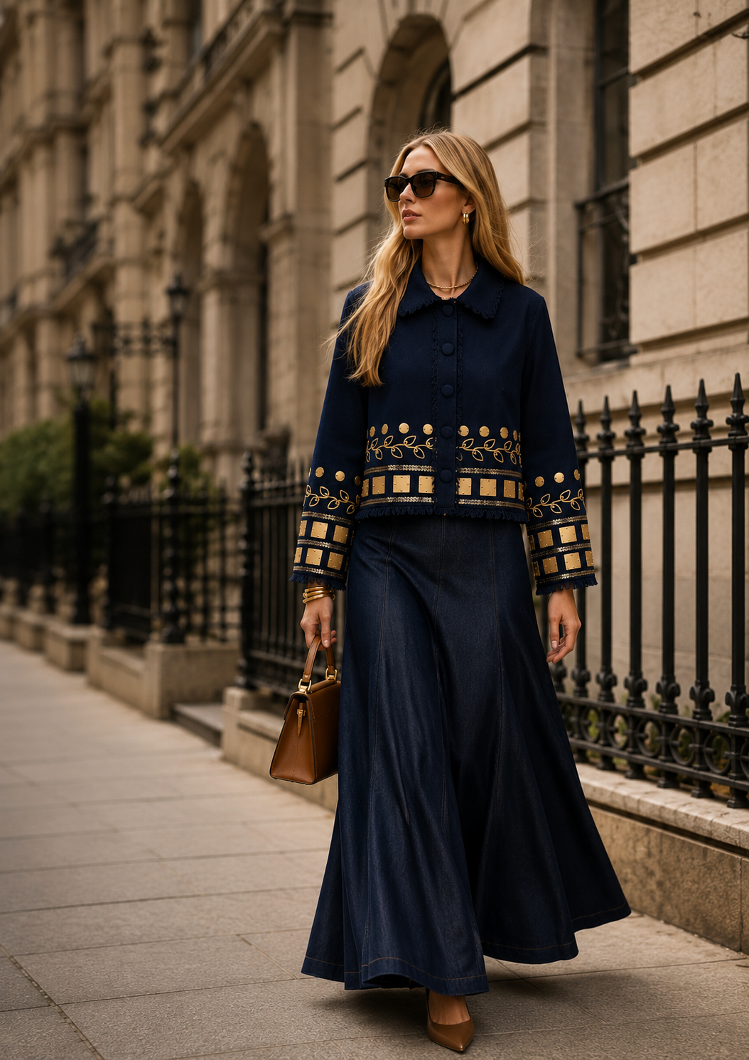 Navy Gold Embellished Jacket