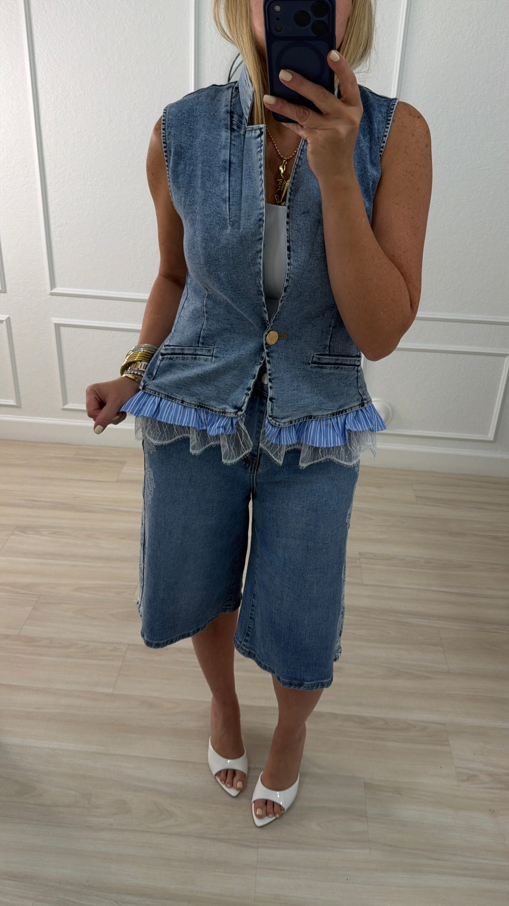 Denim/lace vest