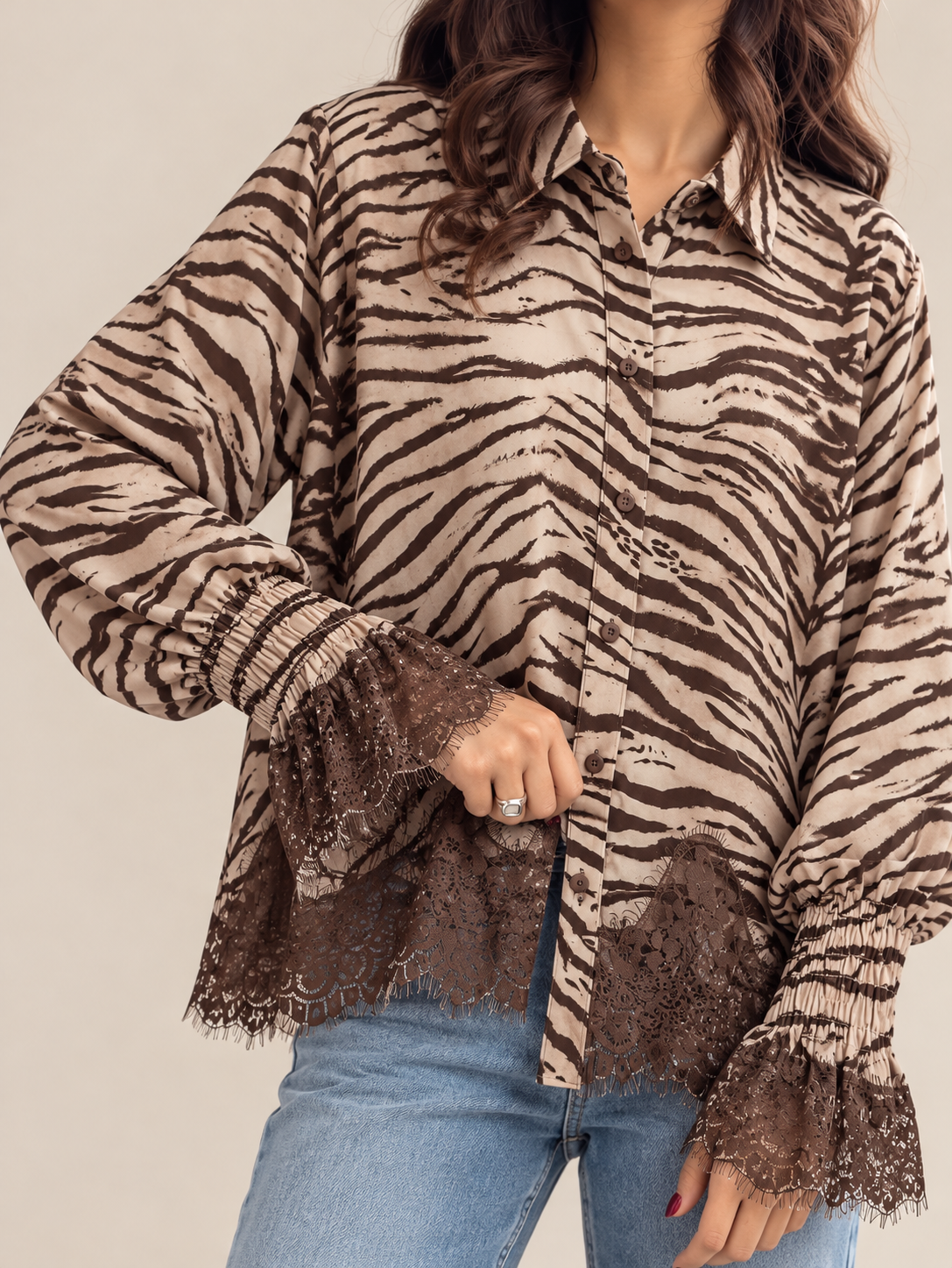 Zebra/lace blouse