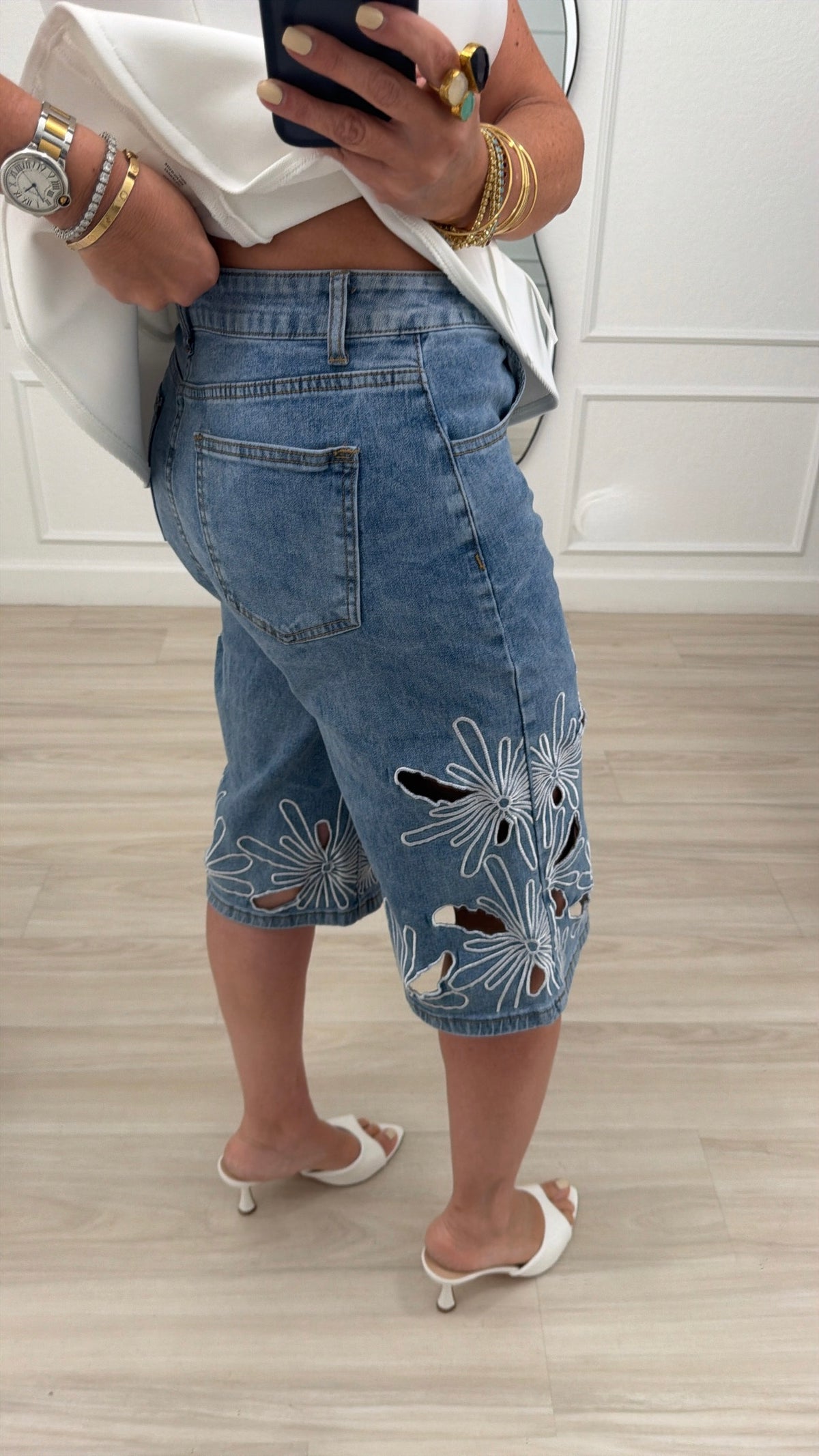 embroidery/stretch Bermuda
