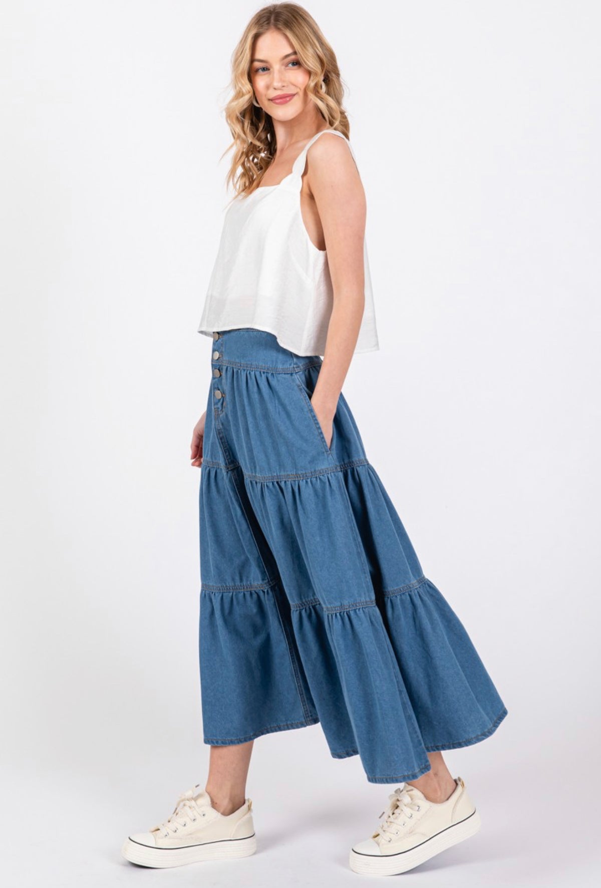 Denim maxi skirt