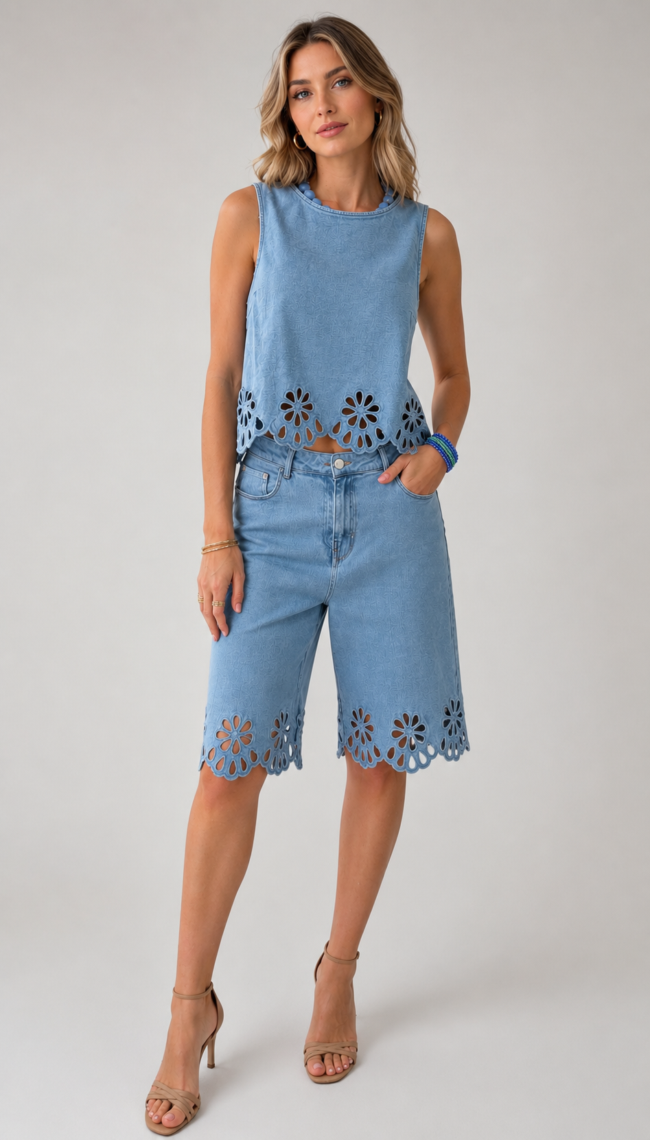 embroidered jeans set
