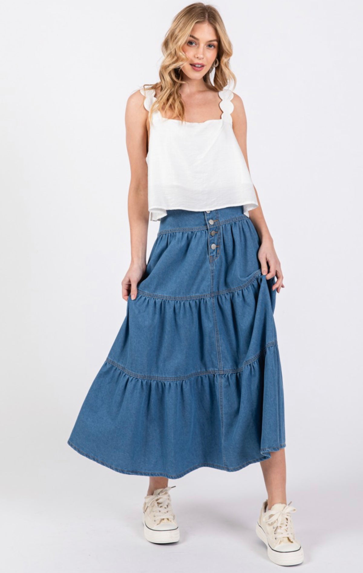 Denim maxi skirt