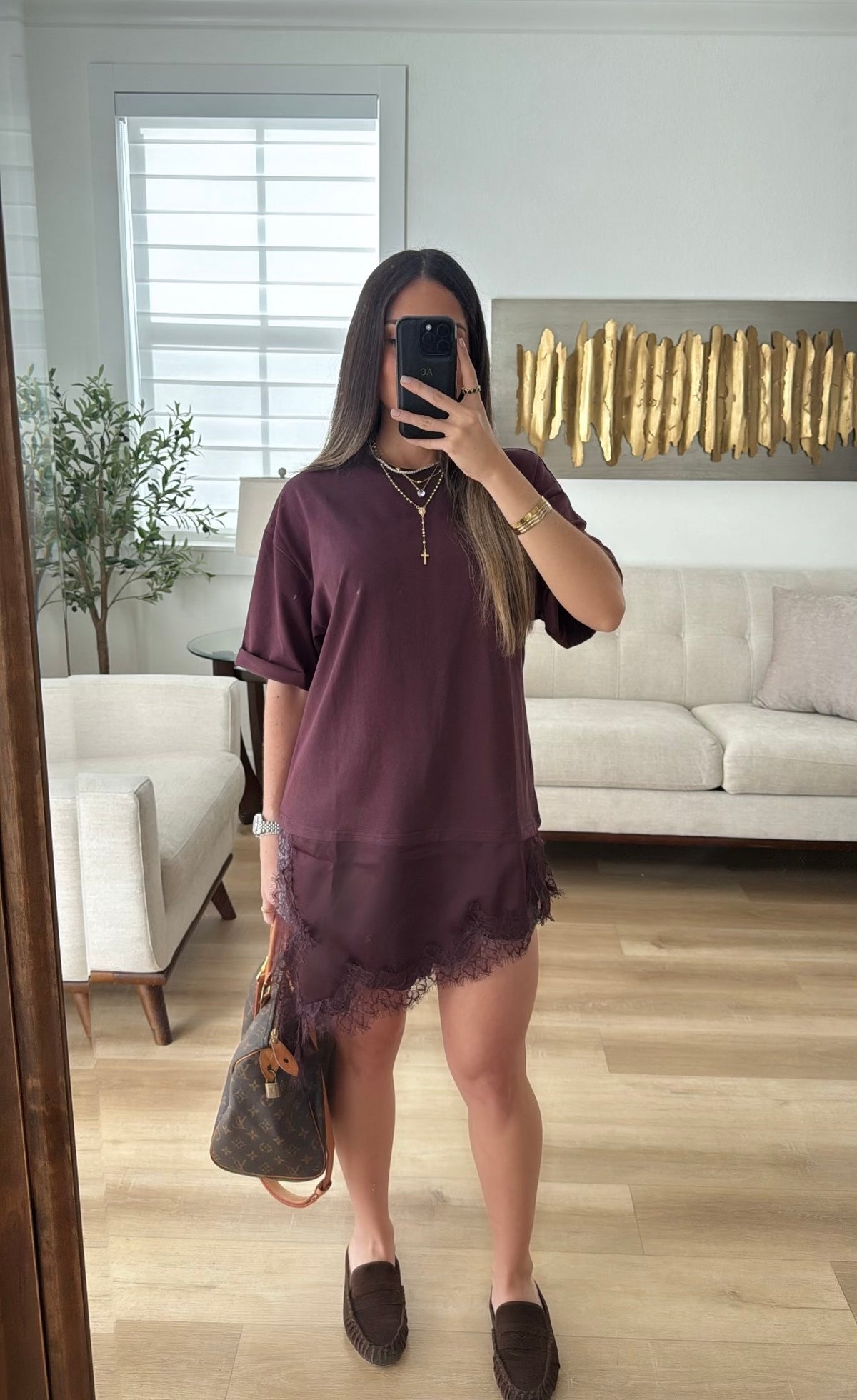 Burgundy lace t shirt