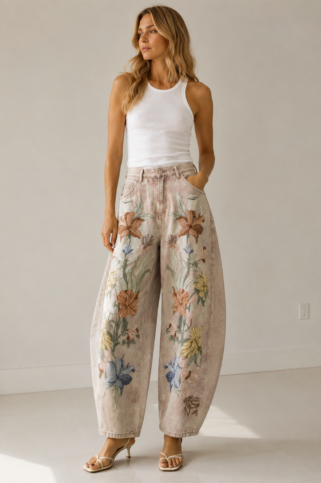 Floral barrel pants