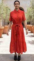 embroidered red dress