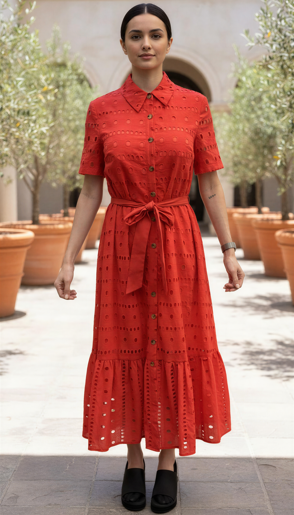 embroidered red dress