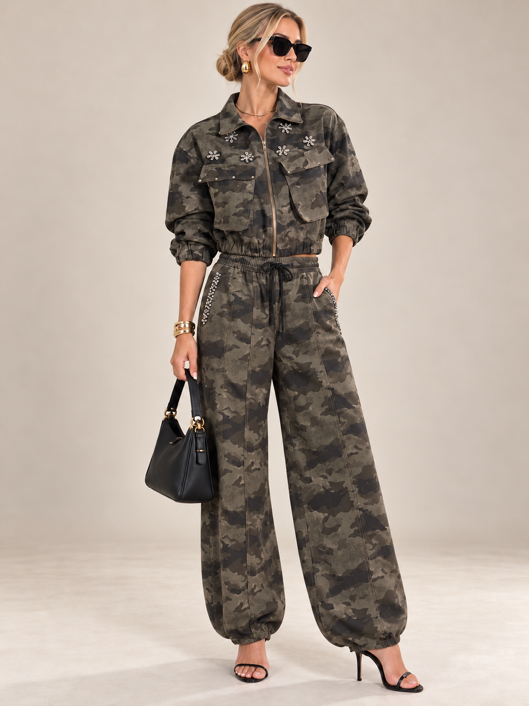 Rhinestone Camo Bomber Set