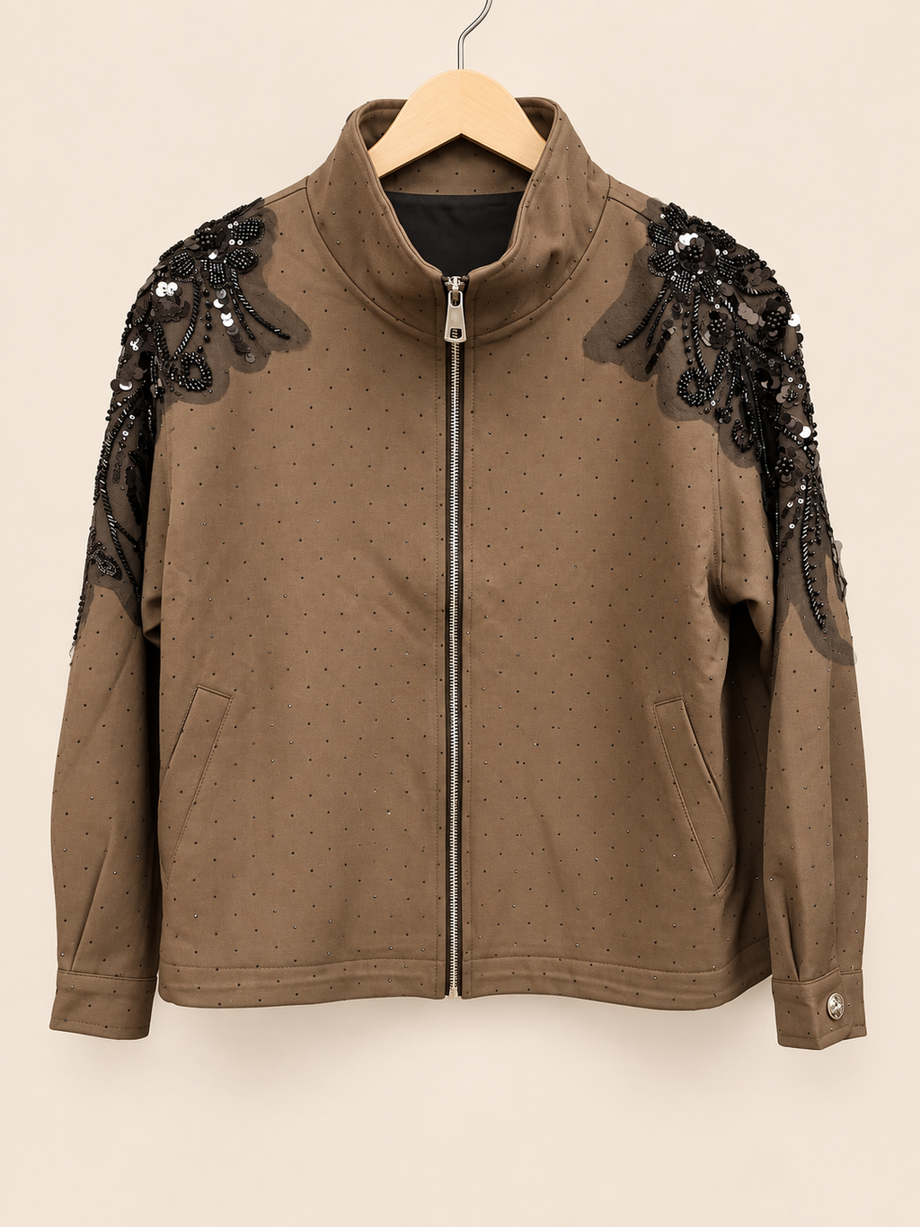 Embellished Shoulder Zip Jacket