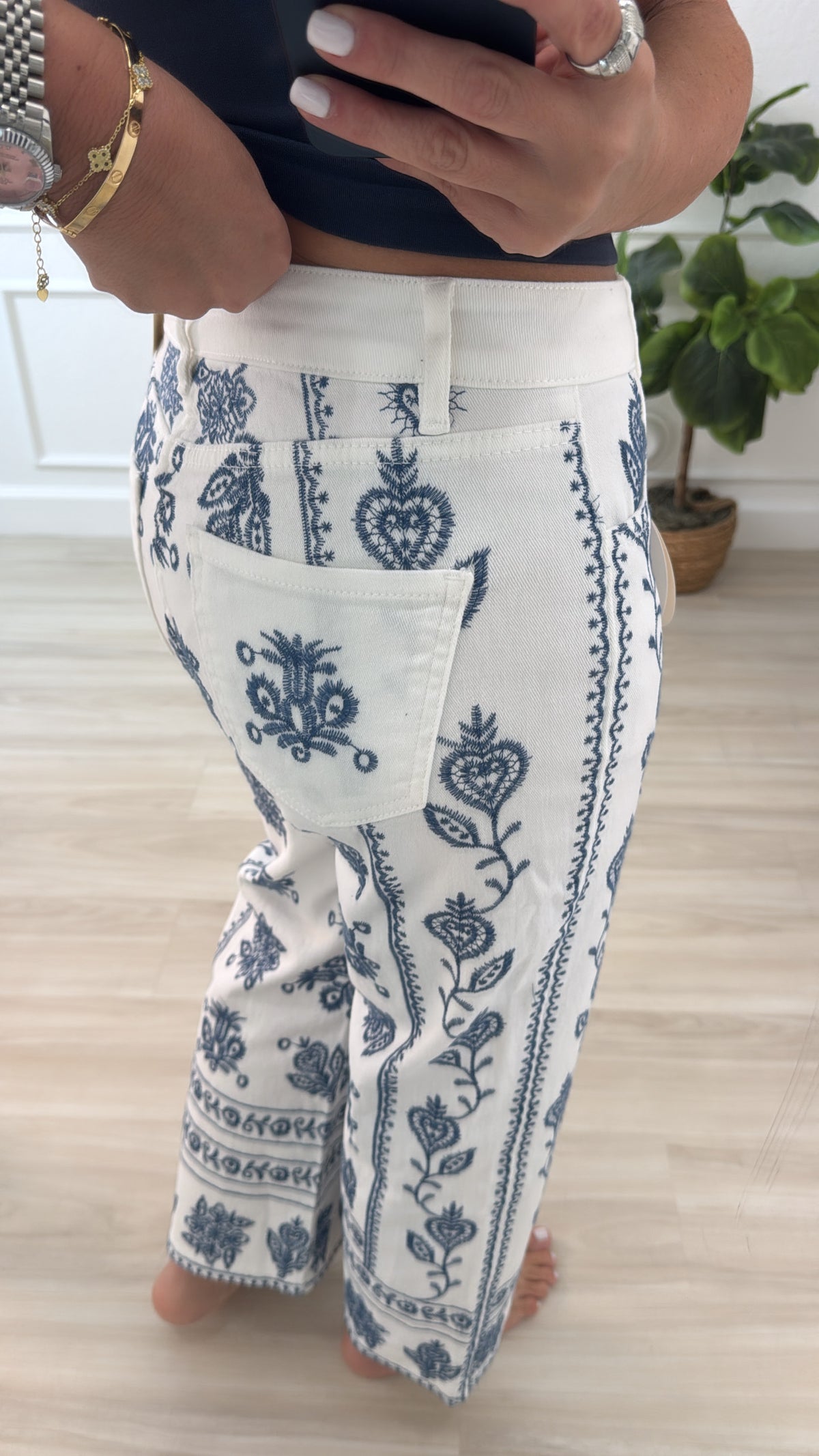 embroidery navy pant