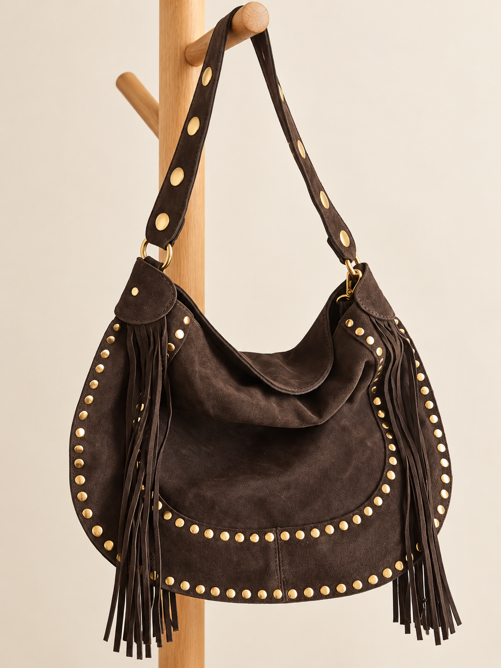 Studded Fringe Suede Bag
