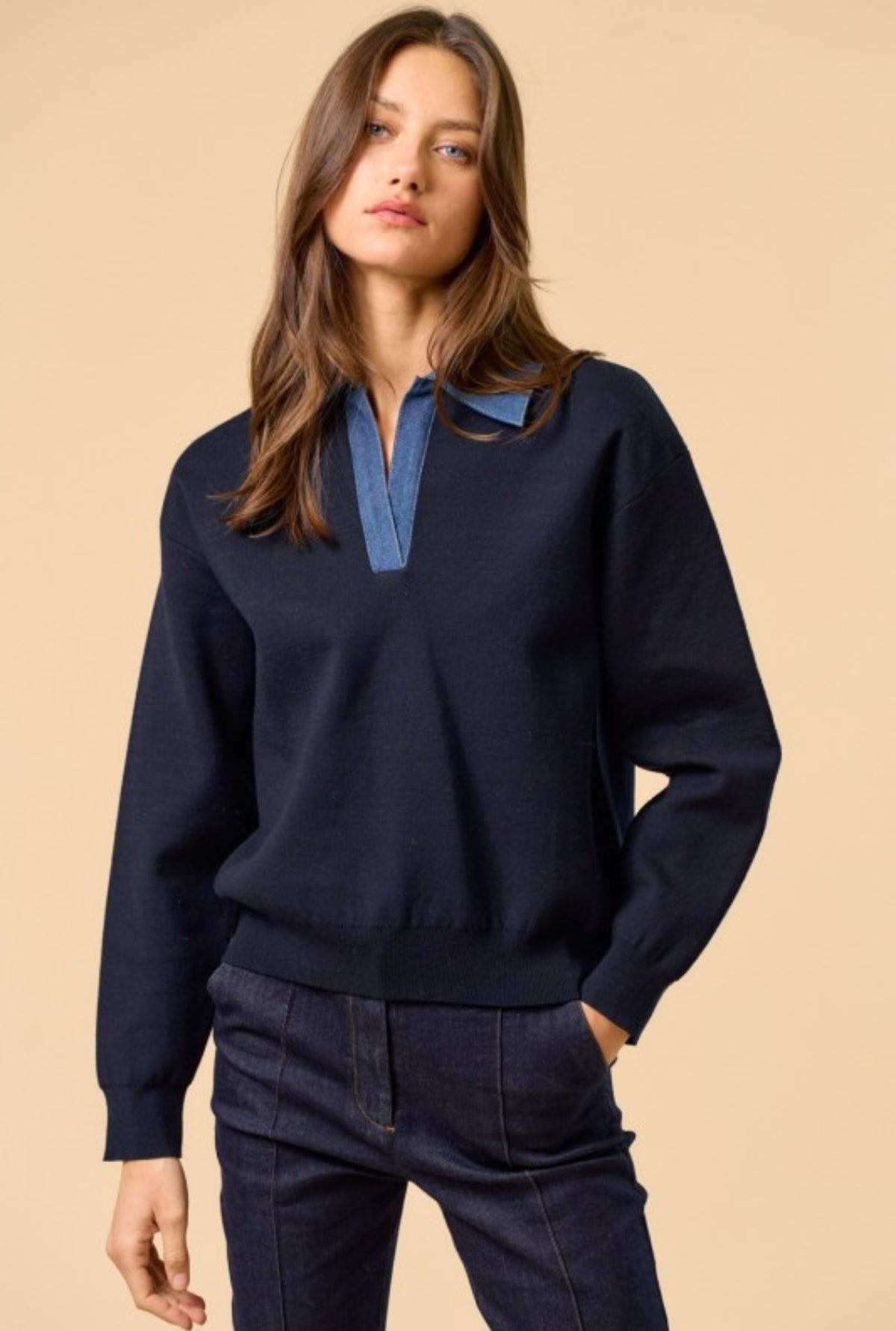 sweater knitting/denim Blue