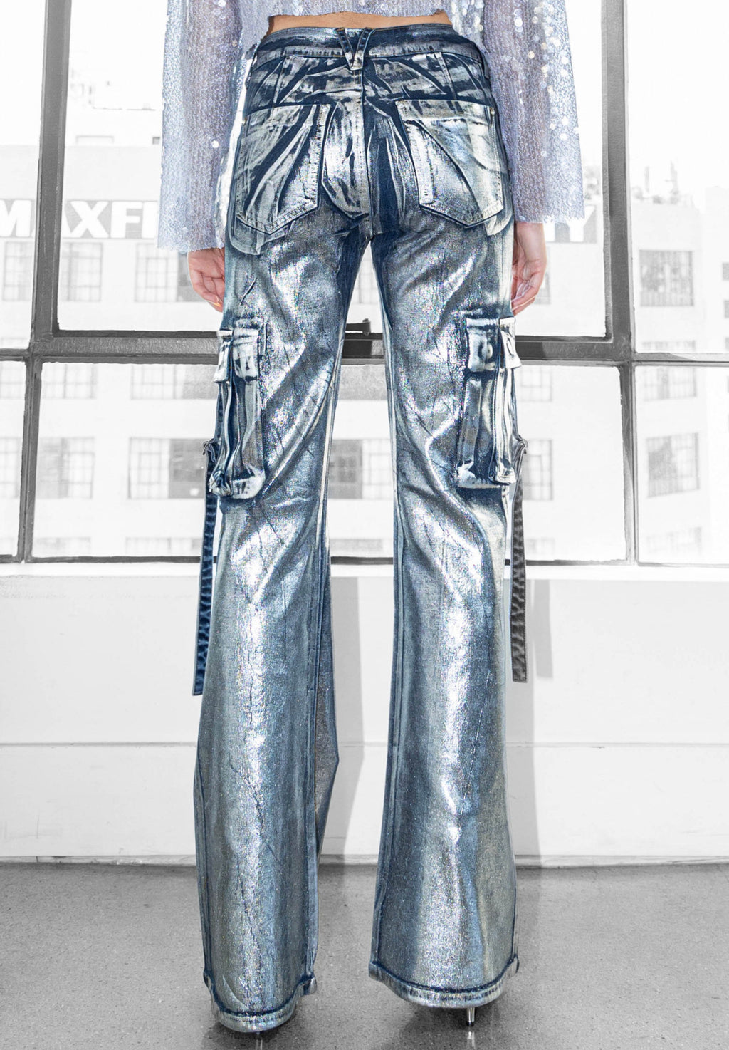 Metallic cargo pants
