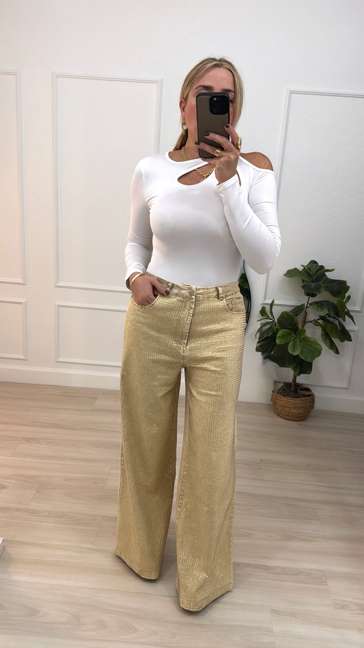 glitter/stretch beige pants